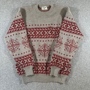 Nanook Vintage Wool Fair Isle Sweater Mens Large Grey Red Snowflake Canada Knit